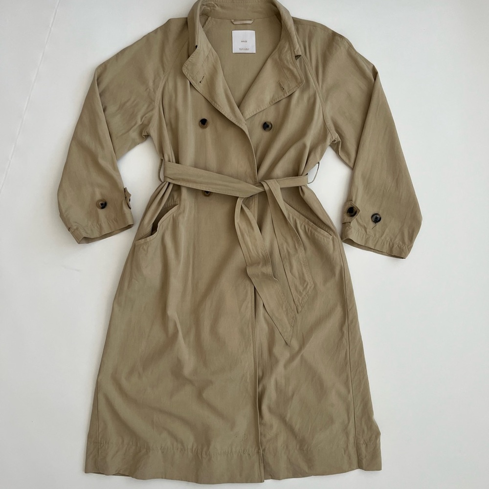 MNG Women’s Beige Double-Breasted Oversized Trench Coat